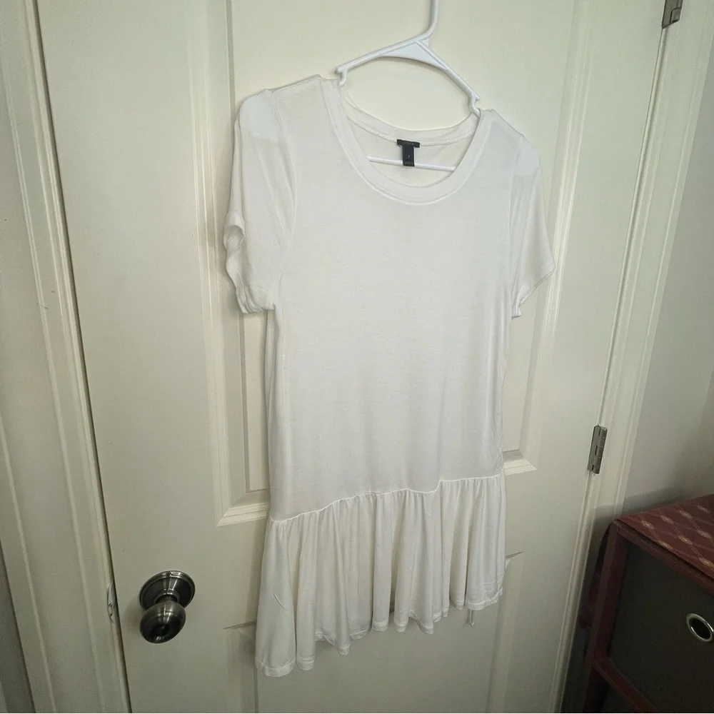 J Crew Side Ruched Peplum Top White T Shirt Dress
